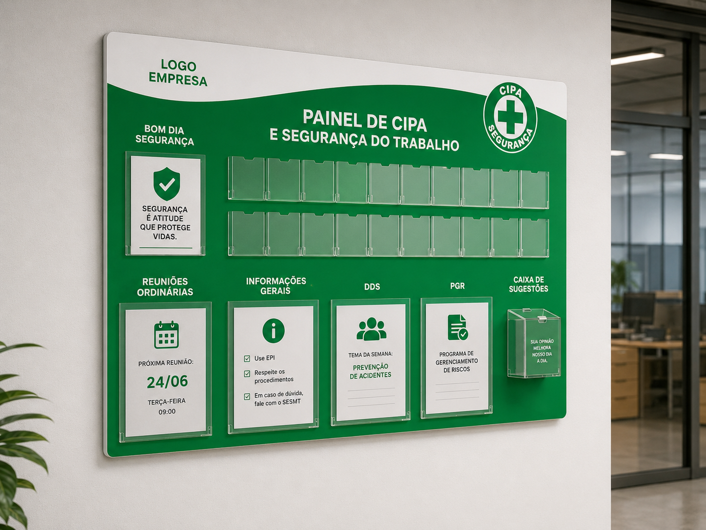 Painel de CIPA e segurança do trabalho.